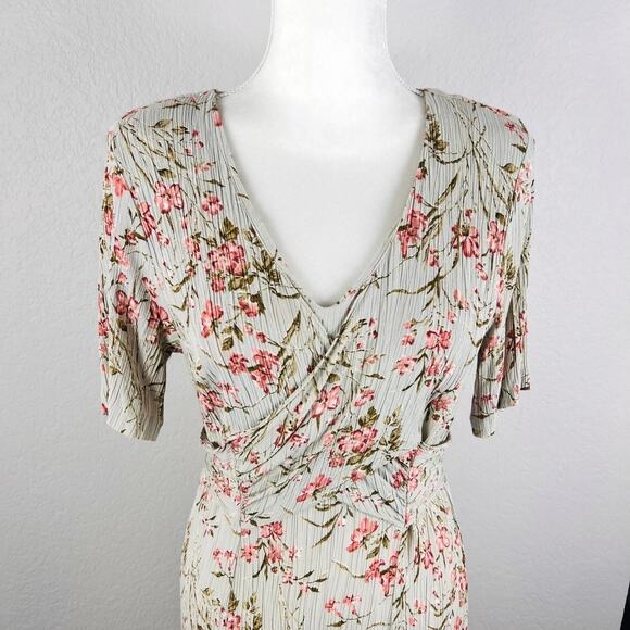 Vintage Rabbit Rabbit Designs Dress 12 S/M Floral Stretch Crinkle Rayon Maxi USA - Picture 3 of 13